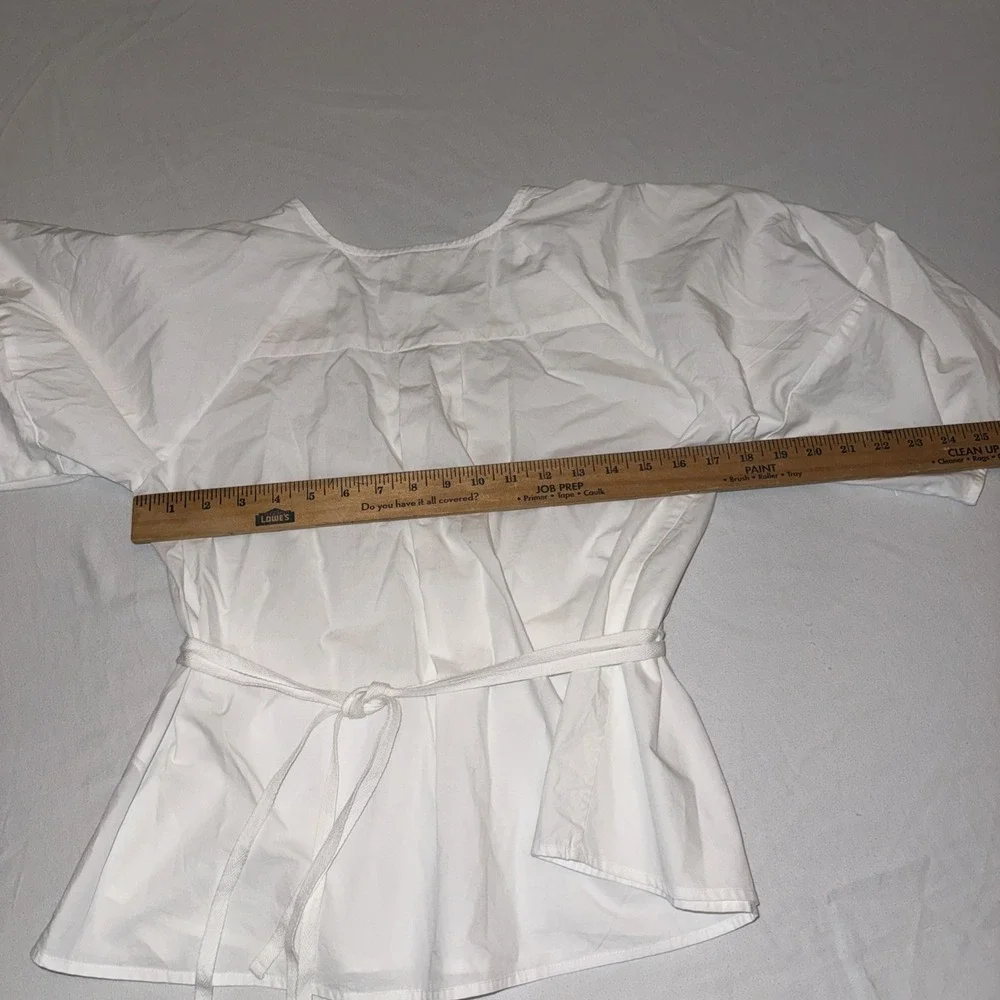 Banana Republic White Cotton Poplin Tie Back Puff Sleeve Peplum Top XS